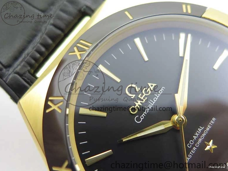0318 HighQuality Constellation 131.33.41.21.03.001 YG TW Best Edition Black Dial On Gummy Strap A 7871